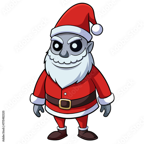 Spooky Santa Claus Cartoon Character - Creepy Christmas Elf with Gray Skin and Evil Eyes
