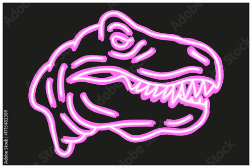 T rex Head With Neon Line Art Style