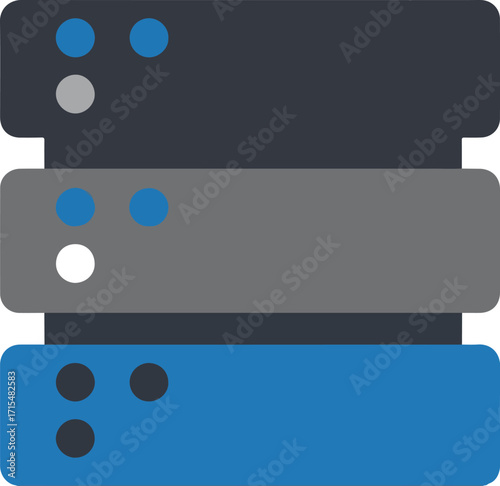 Illustration of a server stack with blue and gray layers.