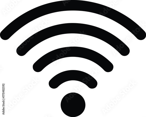 Black solid wifi signal icon, showing wireless network connection.