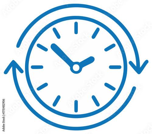 Clock icon with circular arrow for 24 hour service and time management concept