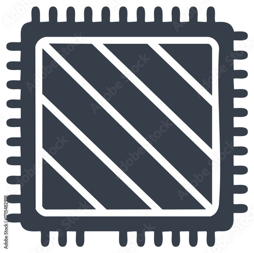 Stylized Microchip Graphics: Vector Illustration of Electronic Component with Diagonal Stripe Pattern and Pin Connectors