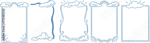 Dreamy Blue Cloud Frame Bundle, 5 Soft Sky Designs, Pastel Blue Cloud Frame Borders, Cute Cloud Frame Set