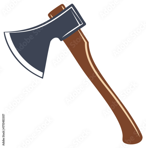Classic cutting axe illustration with a sharp metal blade and rustic brown wooden handle for chopping wood
