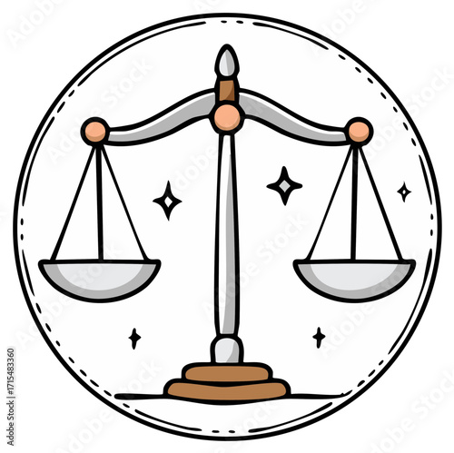 Balance scales icon inside a circle with stars - law, justice, decision, symbol