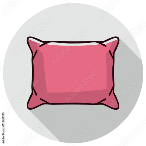 Pink Pillow Illustration Icon Inside a Gray Circle with Long Shadow