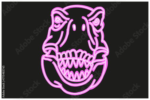 T rex Head With Neon Line Art Style
