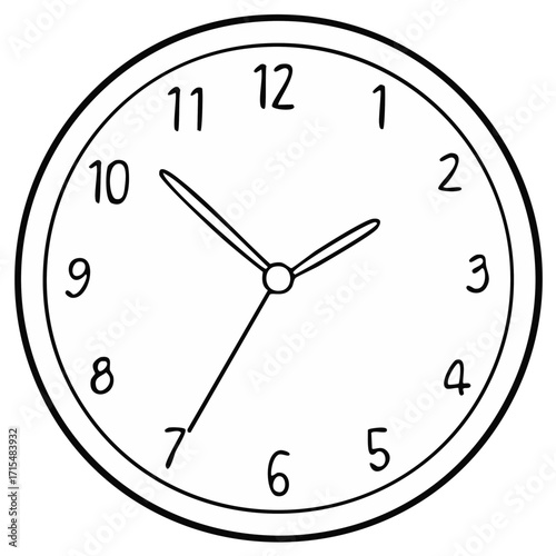 Simple black and white line art illustration of a classic analog clock displaying time