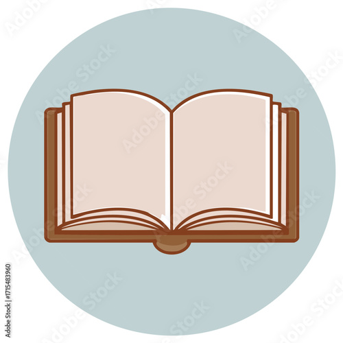 Open Book Illustration on Blue Round Background, Symbol of Knowledge and Reading