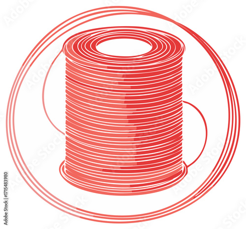 Red thread spool bobbin and circular outline vector illustration for sewing crafting and design projects
