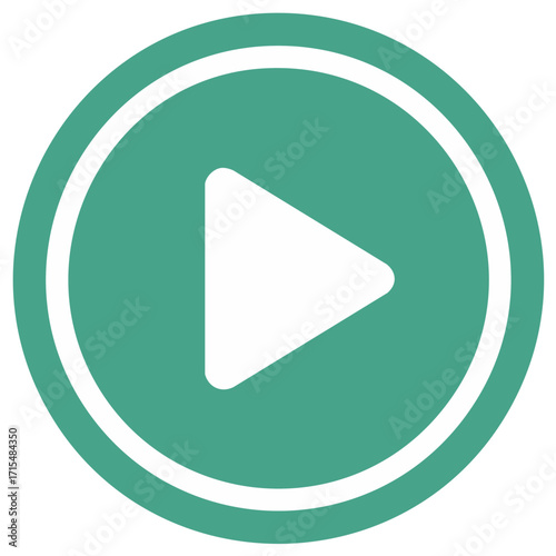 Green Play Button Icon with White Ring and Triangle Inside