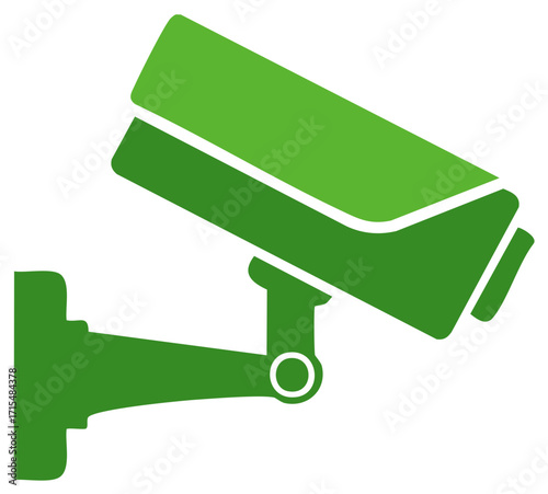Green Surveillance Camera Mounted on Wall for Security Monitoring