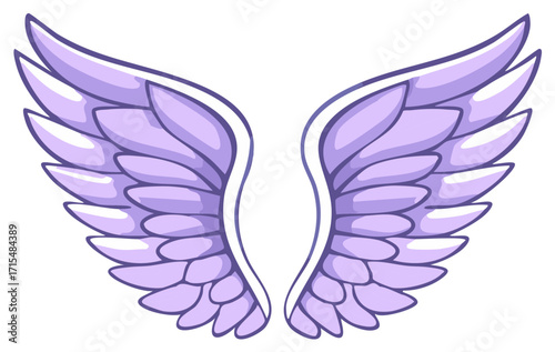 Cartoon angel wings with soft purple feathers and outlines