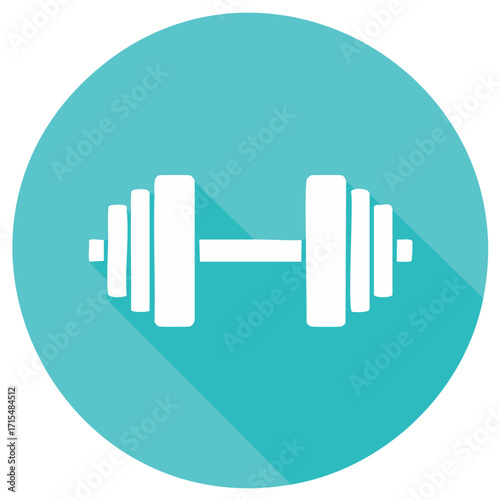 Dumbbell flat design icon with long shadow for gym, workout, and fitness concepts
