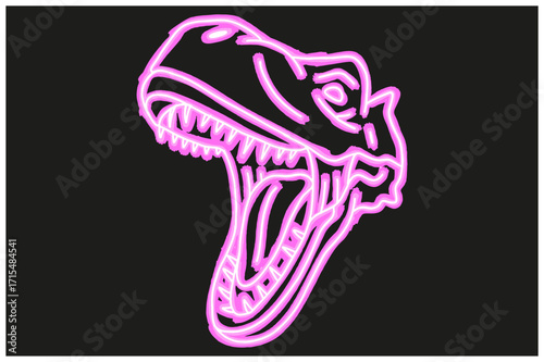 T rex Head With Neon Line Art Style
