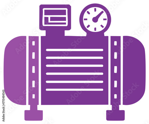 Purple air compressor icon with pressure gauge vector illustration for industrial tools and machinery
