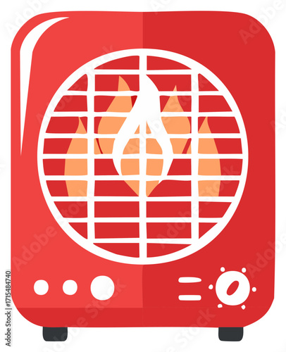 Red Electric Space Heater Illustration, Flame, Grill, Warming Appliance, Home Heating Equipment