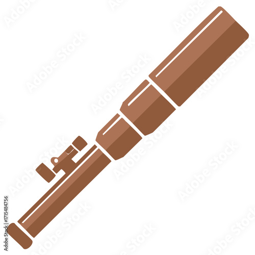 Stylized rocket propelled grenade launcher illustration, military weapon vector graphic, brown RPG icon design