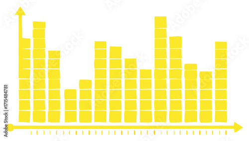 Hand drawn yellow bar chart illustration showing data statistics and growth