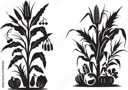 Organic corn growing vegetable plants harvested for nutrition and food supply