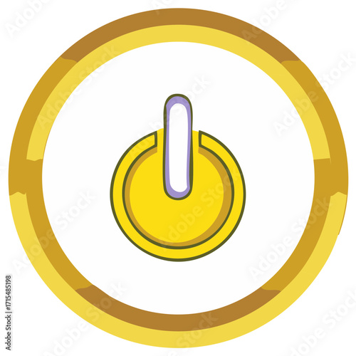 Power on icon button in bright yellow circle representing device starting or energy