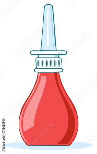 Cartoon vector illustration of a red nasal aspirator for baby and infant nose cleaning