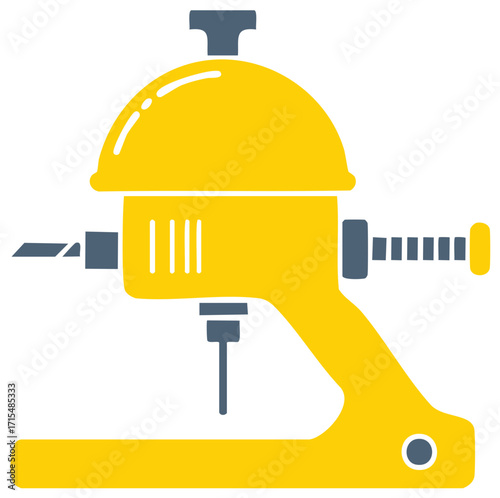 Retro drill press icon yellow and grey vector illustration shop equipment tool machinery manufacturing drilling