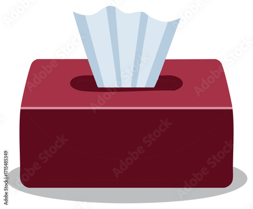 Burgundy tissue box with white tissues, side view, vector illustration