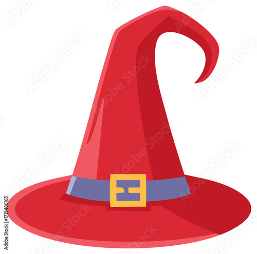 Red witch hat illustration with buckle and simple design for Halloween and festivities