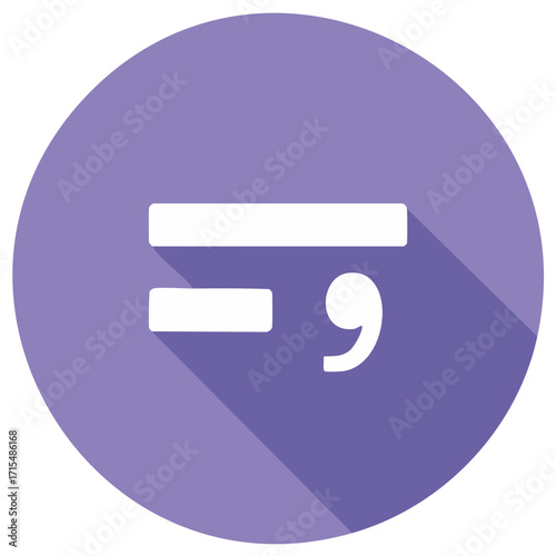 Flat design icon with quotation marks and parallel lines on a purple circle background