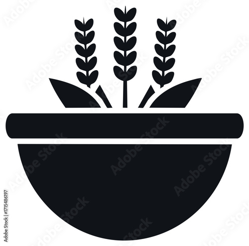 Bowl of Wheat Grain Icon Black Silhouette