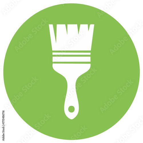 Paintbrush icon on green circle background, graphic element for home renovation and art applications.