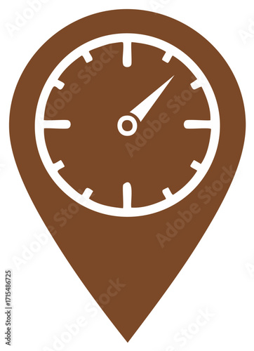 Location Marker with Clock Inside, Time Management Icon or Timer Pin Sign