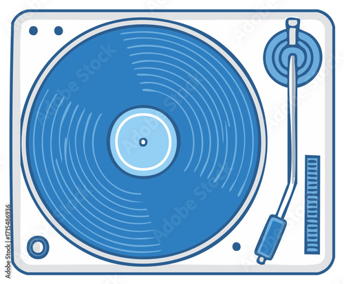 Blue vinyl record on turntable, listening to music, party, entertainment concept, vector.