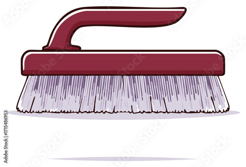 Maroon Scrub Brush Illustration with Short Stiff Bristles for General Cleaning and Household Chores