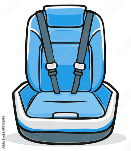 Blue car seat illustration featuring safety harnesses for vehicle safety measures