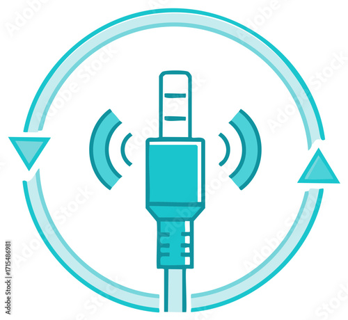 Audio jack connection icon with repeating loop and sound wave signals
