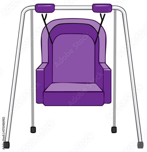 Indoor Baby Swing Chair Illustration, Purple Seat and Silver Frame, Nursery Furniture