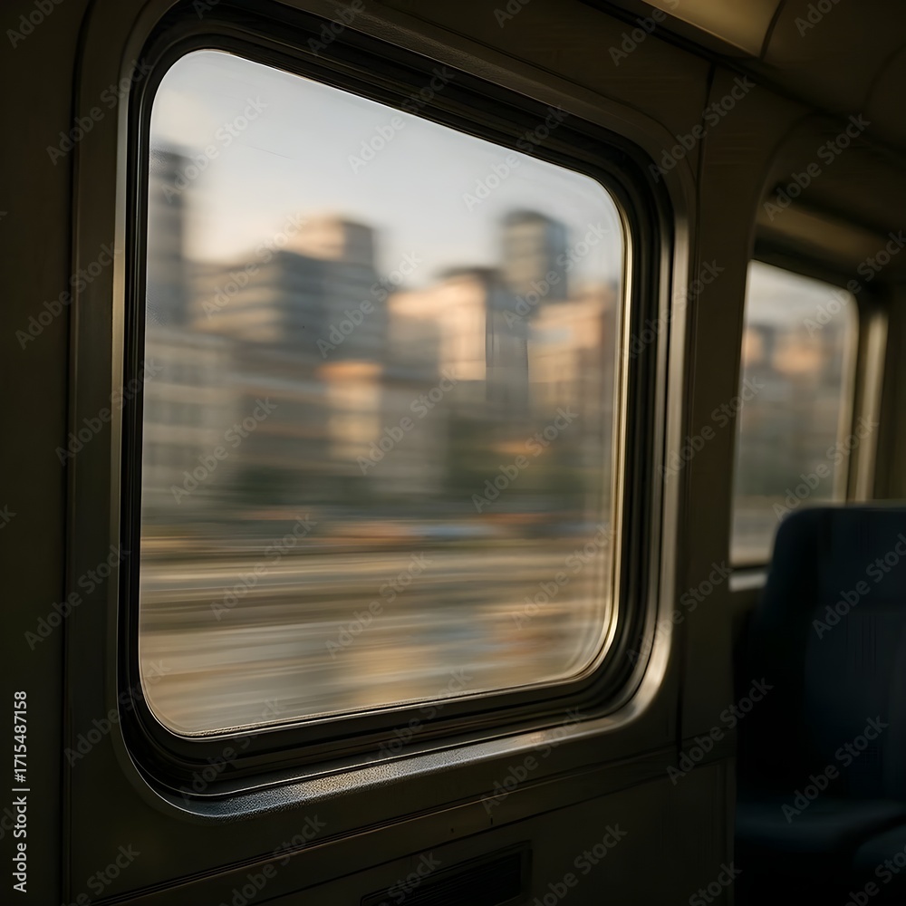 Fototapeta premium Urban cityscape motion view from train window