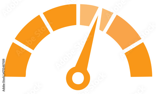 Orange semicircular gauge with a needle pointing to a high reading illustrating speed or performance
