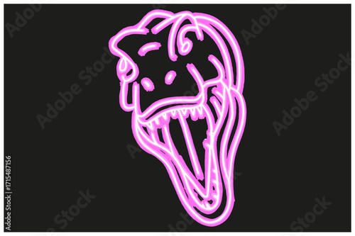 T rex Head With Neon Line Art Style
