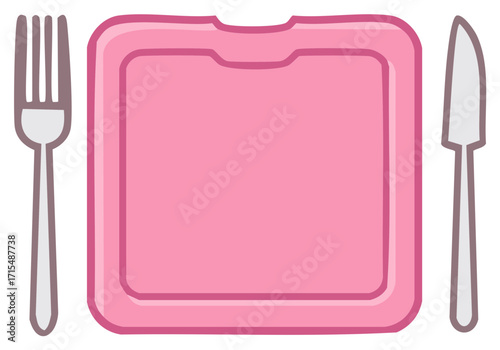 Vibrant pink lunch box or bento with fork and knife ready for a healthy meal or food delivery concept vector illustration