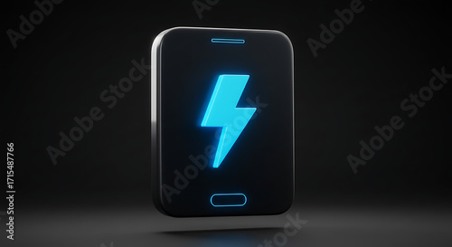 Free Download A glowing blue lightning bolt symbol displayed on a dark smartphone screen, symbolizing charging or power, against a dark background - GFXLoad