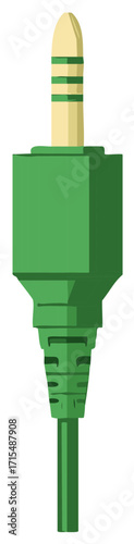 Bright Green Audio Jack Connector With Yellow Tip and Green Stripes