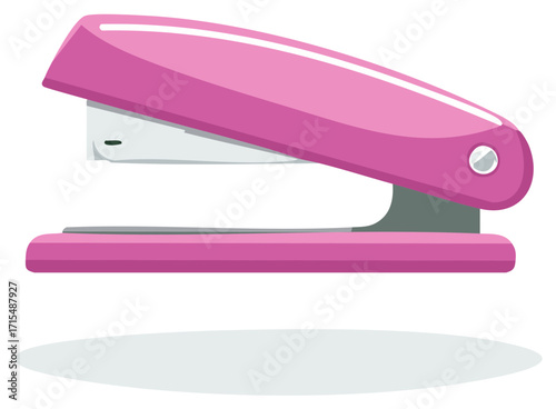 Shiny pink office stapler vector illustration. Modern stationery and school supply equipment.