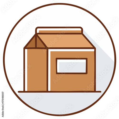 Brown Cardboard Carton Packaging Container with Label and Shadow
