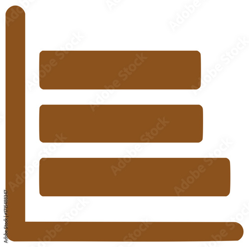 Simple brown horizontal bar chart icon for data visualization and business analytics