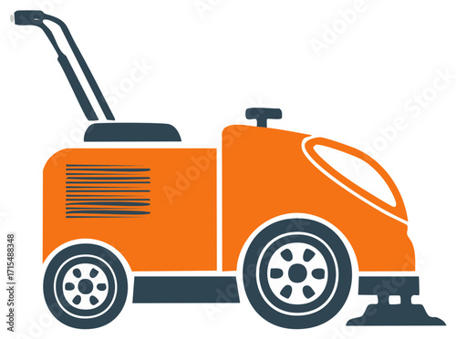 Orange and grey floor cleaner machine, cleaning equipment illustration