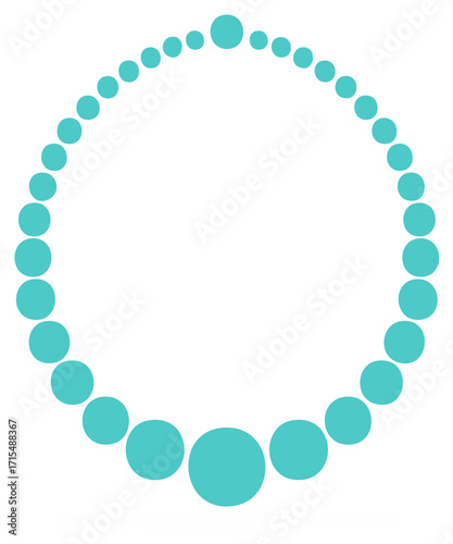 Abstract necklace illustration with circular turquoise elements forming a chain-like pattern.
