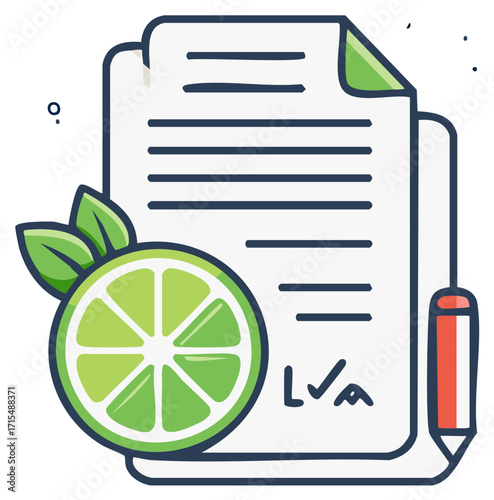 Healthy lifestyle plan and agreement icon with a fresh lime and signature
